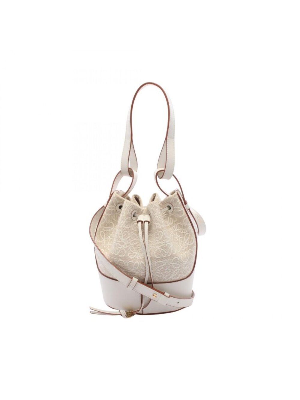 Loewe Shoulder Bag Balloon Small Anagram Jacquard White Ivory Canvas Leather